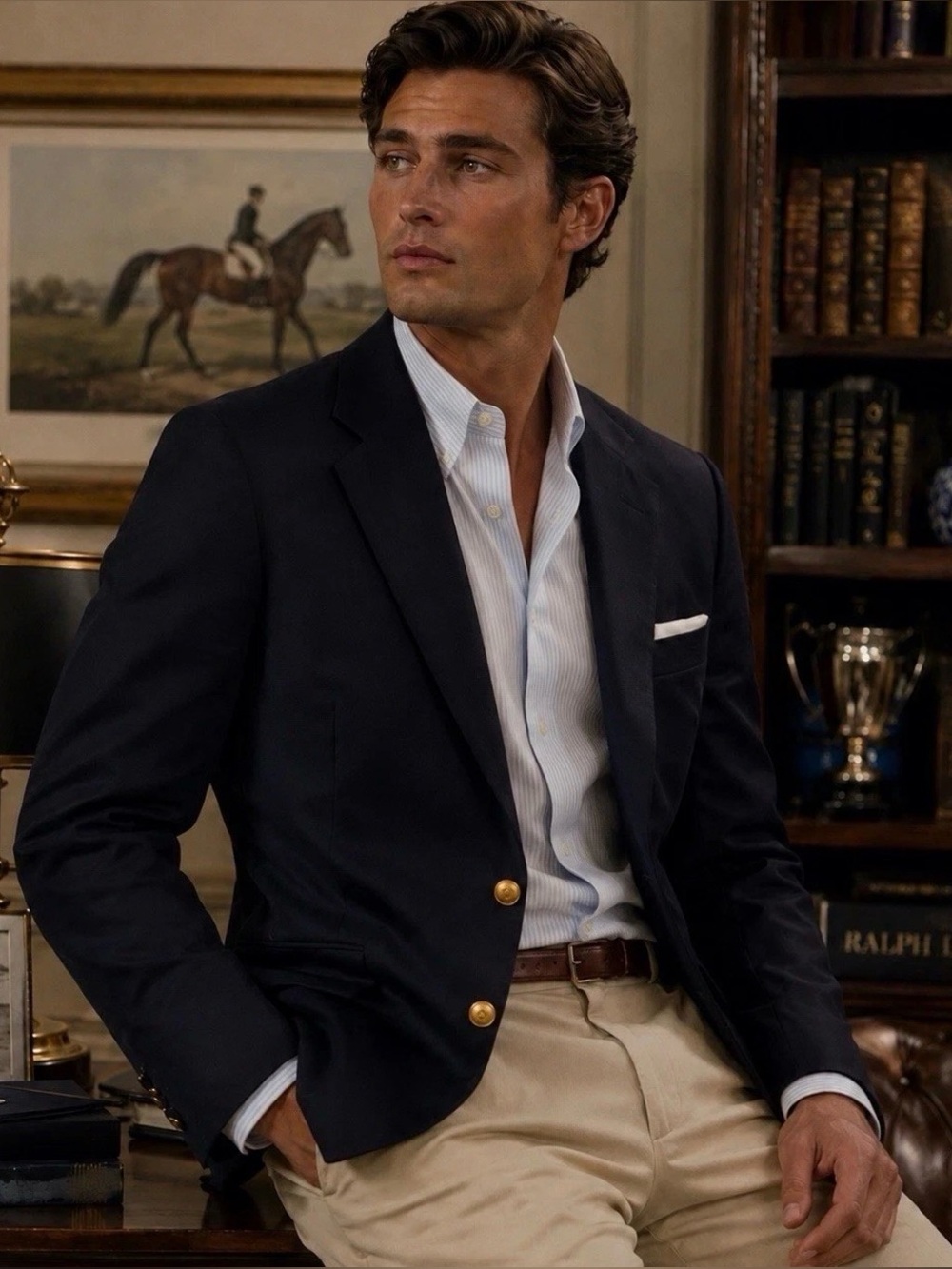 VINTAGE Chaps Ralph Lauren Jacket Mens 46R Navy Sport Coat Gold Crested Buttons